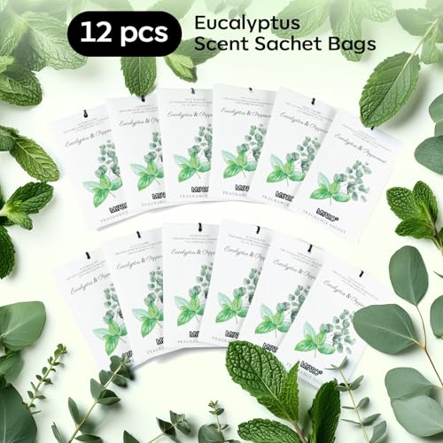 MYARO 12 Packs Eucalyptus Mint Scented Sachets for Drawer and Closet, Long-Lasting Closet Sachet Bags Drawer Deodorizers Fresh Scents, Home Fragrance Air Freshener - color: Eucalyptus Mint