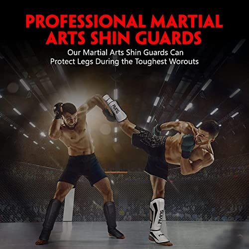 MMA Martial Arts Shin Guards – Padded, Adjustable Muay Thai Leg Guards with Instep Protection for Kickboxing/MMA Training and Sparring – Professional MMA Equipment - color: White, size: X-Large