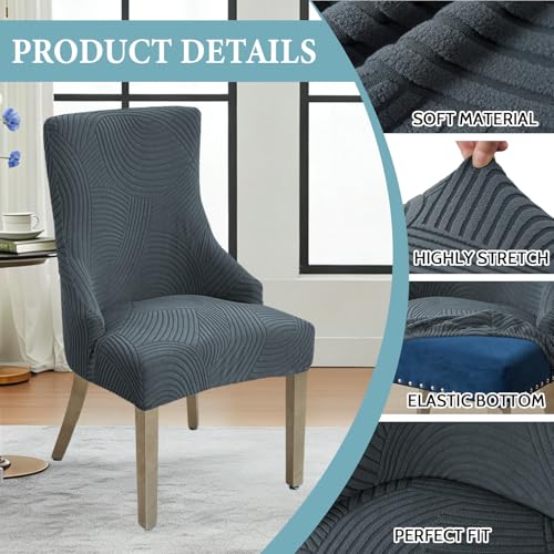 Wingback Dining Chair Covers Stretch Wing Back Side Chair Slipcover Accent Chair Cover Slipcover with Arm Chair Protector Cover for Dining Living Room (Dark Grey, 4PCS) - color: A- Dark Grey, size: 4 PCS