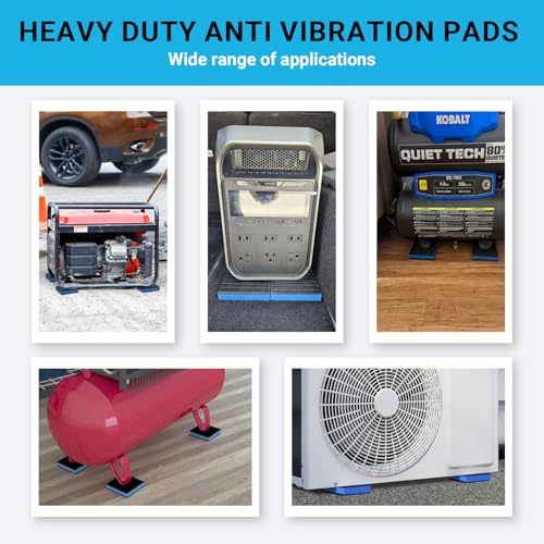8 Pack Heavy Duty Anti Vibration Pads, 4" x 4" x 7/8" Ribbed Rubber Isolation Mat with EVA Core for Air Compressor, Treadmill, Washer, Dryer, HVAC, AC Unit – Noise Reduction, Non-Slip, Outdoor Ready