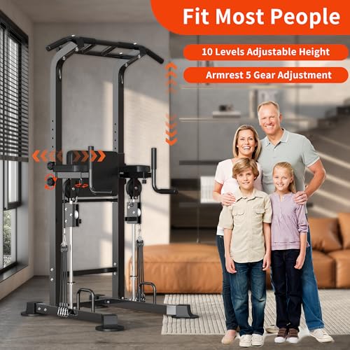 SogesHome Power Tower Pull Up Bar Station Height Adjustable Assistive Rack | Multi-Function Strength Training Equipment Full Body Workout Machine, Freestanding Push Up Dip Stand for Home Gym Exercise - color: Black