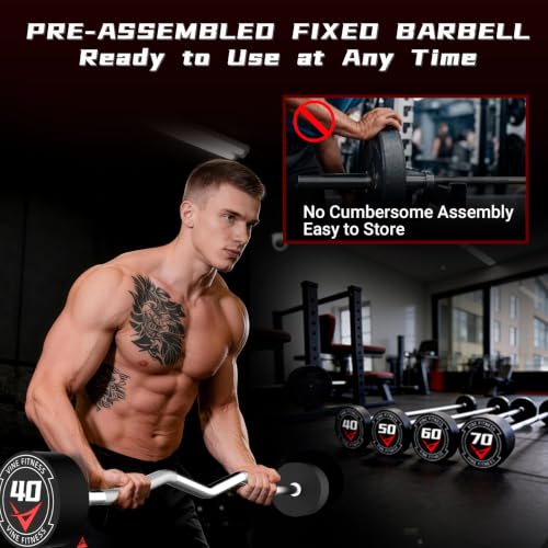 Rubber Coated Fixed Barbell, Pre-Loaded Weights EZ Curl Solid Steel Barbells, Weighted Bar for Weightlifting Exercise, Bodybuilding, Strength Training, Squat Rack & Bench Press - style: 10LB