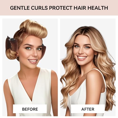 Heatless Curls Overnight Hair Care Set - Jumbo Velvet Hair Curlers | No Heat Hair Rollers for Women, Comfortable Sleep-In Hair Rollers with Satin Scarf, No Heat Damage Curling Rods for All Hair - color: Brown