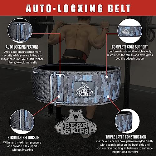 Bear Grips Weight Lifting Belt, Weightlifting Belt for Women, Weight Belt For Men Gym Belt With Locking Buckle, Nylon Belt, Squat Belt, Deadlift Belt, Workout Belt, Exercise Belt for Back Support - color: Black Camo, size: Medium