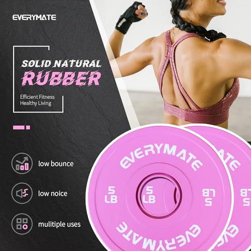 EVERYMATE Change Weight Plates 1.25LB 2.5LB 5LB Set Fractional Olympic Bumper Plates for Cross Training Steel Insert Strength Training - color: 5LBx2, size: Pink