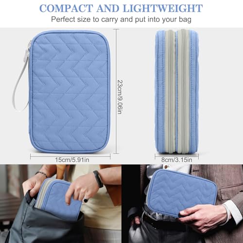 FYY Electronic Organizer, Travel Tech Pouch Bag, Large, Blue Quilted | Wrist Strap, Waterproof, Double Layers Portable Electronics Travel Carrying Case for Cord, Charger, Daily Business Trips Use - color: Blue Quilted, size: Large