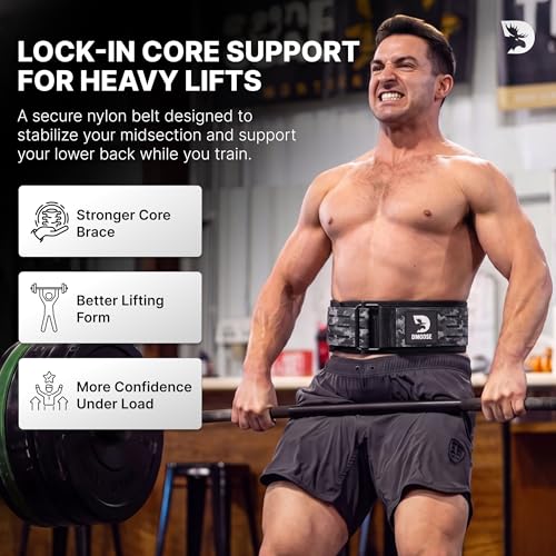 DMoose Fitness Auto Locking Weight Lifting Belt for Men & Women - 4" Nylon Squat & Deadlift Belt with Quick-Release Buckle - Gym Workout Belts for Lumbar Back Support for Weightlifting & Powerlifting - color: Black Camo, size: X-Small