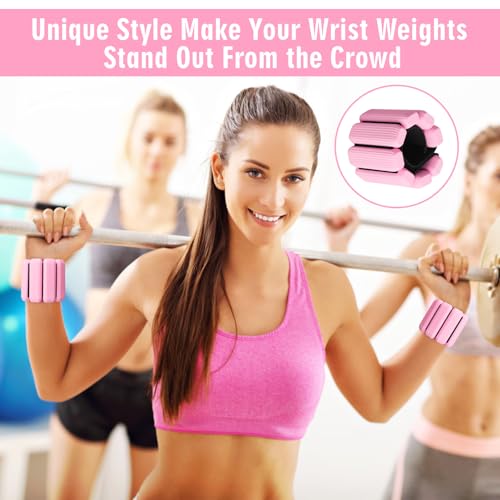Wrist Weights Set of 2, Wearable Wrist Ankle Weights for Women & Men, Silicone Weighted Bangles Adjustable Arm and Leg Weights for Walking Yoga Pilates Running Dance Gym 2lb - color: Pink