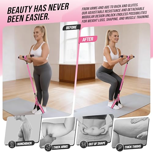 Upgrade Pedal Resistance Band with Handle, Adjustable Tube Foot Pedal Device Puller Exercise Bands, for Abs Arm Leg Waist Workout, Core Pilates, Sit Up Fitness Equipment for Full Body Training - color: Pink