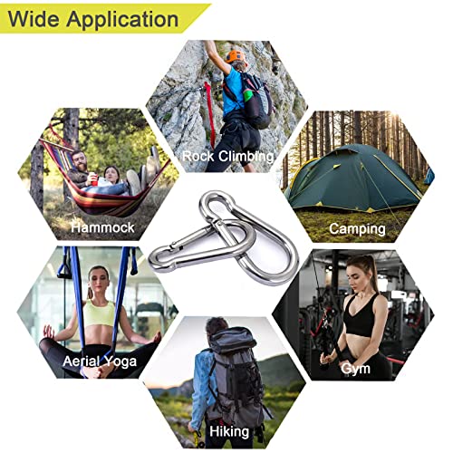 5PCS 3.15" Stainless Steel Carabiner Clip, 600-lb WLL Snap Hook for Gym.