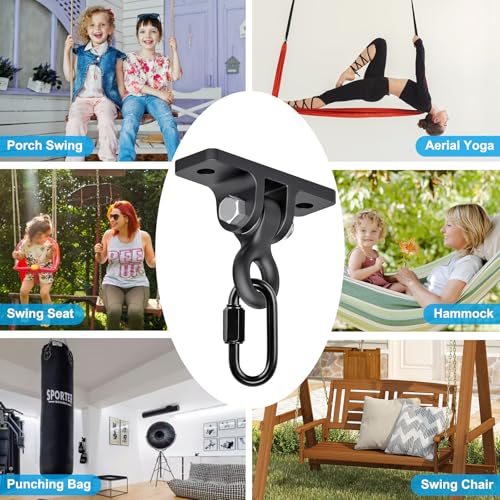 Dolibest Heavy Duty Swing Hangers, Porch Swing Hanging Kit, One-Piece Design Base Swing Hook, Swing Set Hardware for Playground, Porch, Wooden Sets, Indoor & Outdoor Use, 180° Rotation (2Pack) - color: Black2-2PCS