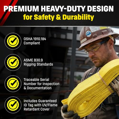 DD Sling 3 Inch x 8 Foot Nylon Lifting Sling – USA Made, 8,900 lb Vertical, 7,200 lb Choker, 17,800 lb Basket – 2-Ply Heavy Duty 900 Webbing, Type 4 Twisted Eye & Eye Rigging Sling - size: 3" x 8'