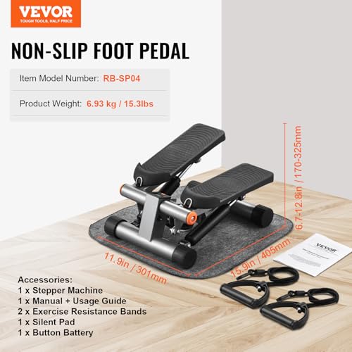 VEVOR Stair Stepper, Mini Stepper for Exercise at Home, Hydraulic Fitness Stepper with Resistance Bands, Full Body Workout Cardio Equipment, Stair Climber - style: Adjustable Stair Stepper