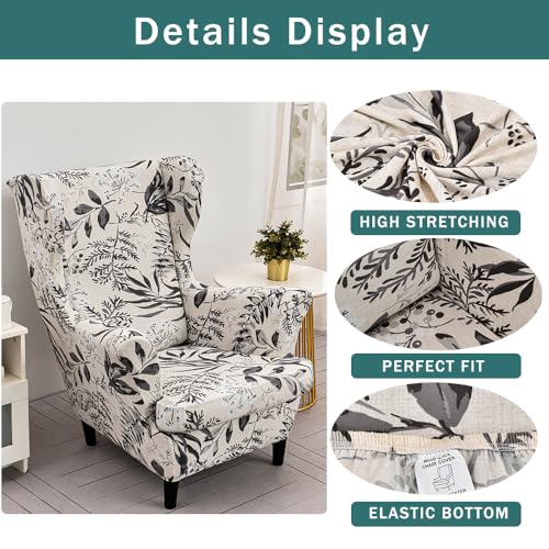 NILUOH Wingback Chair Slipcover 2 Pieces, Stretch Spandex Wingback Chair Covers Washable Slipcover for Wingback Armchairs Non-Slip Furniture Protector with Elastic Bottom for Living Room - color: 251