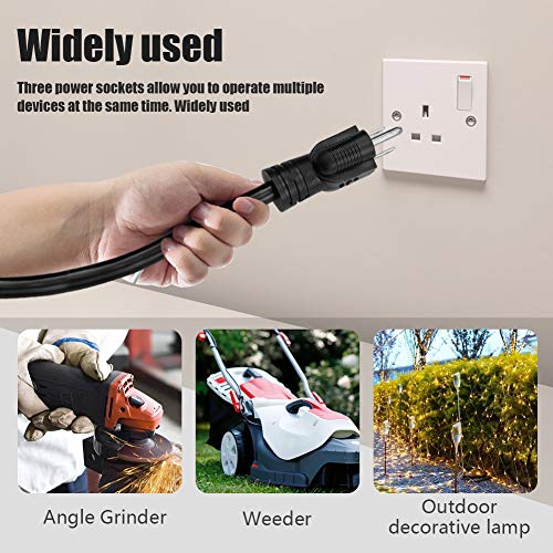 6FT 12/3 Outdoor Extension Cord, Heavy Duty 3-Outlet SJTW Indoor/Outdoor Three-Prong Power-Cord 12-Gauge Grounded 15-Amp 1875 Watts - size: 6 FT