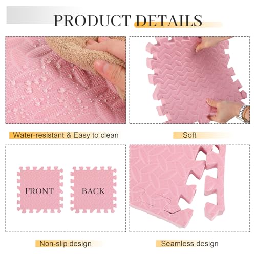 Arrowbash 12x12x1 Inch EVA Thick Interlocking Foam Floor Tiles Puzzle Exercise Mat Foam Mats for Home Gym Pets(Pink,12) - color: Pink, size: 12