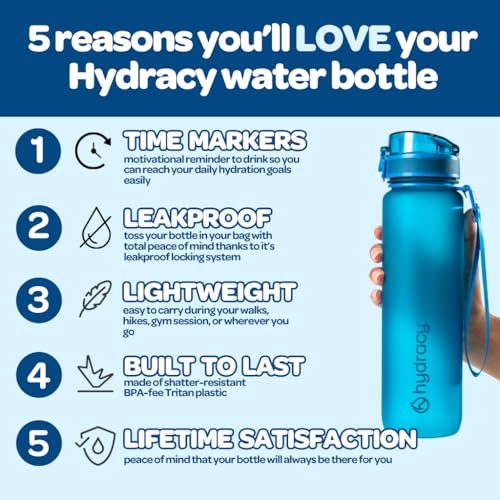Hydracy Motivational Water Bottle with Time Marker & Fruit Infuser 17 oz | BPA-Free Tritan, Leakproof Flip-Top Lid,No-Sweat Sleeve,Carry Strap,Daily Intake Tracking for Gym,Sports,Outdoors - color: Midnight Blue, size: 17 Ounces
