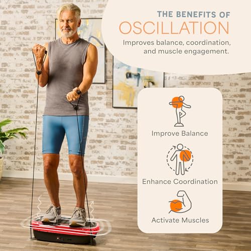 Lifepro HexaPlate Lite Vibration Plate Exercise Machine — Magnetic Acupoints, 99 Speeds & 10 Presets Vibration Platform Machine with Resistance Bands — Vibrating Plate for Lymphatic Drainage & Toning - color: Red