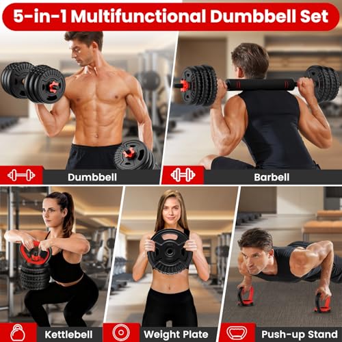 Adjustable Dumbbell Set,22/33/45/70/90lb Free Weight Set with Connector,5-in-1 Dumbbell Set for Barbells,Kettlebells,Push up Stand,Weight Plate,Fitness Exercises for Home Gym Suitable Men/Women - color: 90LB(45LB Pair)