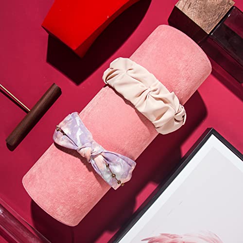 Headband Holder Organizer, Soft Velvet Tower Hairband Stand Display, Vertical Hair Hoop Accessories Jewelry Storage for Women Girls (Peach Velvet) - color: Vertical Peach Velvet