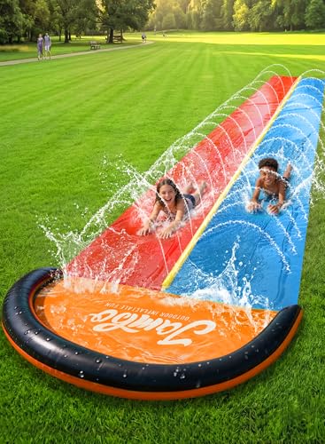 JAMBO Premium 18Ft Budget Slip Splash and Slide, Heavy Duty Water Slide with Advanced Sprinkler System, Backyard Waterslide, Splash Mat, Outdoor Water Toys n Slides for Kids - color: 18' Multicolor