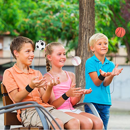 Skylety 6 Pcs Wrist Return Ball on a String 2.48 Inch Rebound Sport Balls with Elastic Strap Soccer Basketball Baseball Practice Party Favors Wrist Exercise and Fun Play for Kids Adults - size: 2.48 Inch