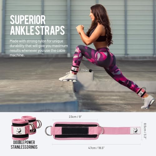 Slim Panda Ankle Strap for Cable Machine,Ankle Cuff for Kickbacks, Booty Hip Abductors,Glute Workouts, Leg Extensions, Curls for Men and Women, Adjustable with Double D-Rings - color: Pink, style: Single