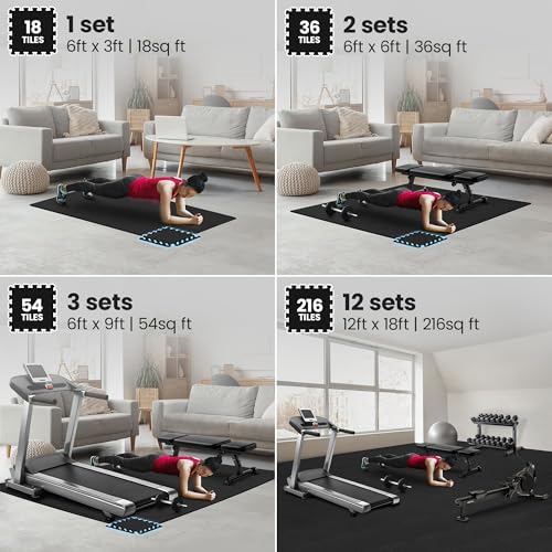 bemaxx Gym Mats Set - 18 pcs EVA Interlocking Foam Floor Tiles (12.6"x12.6"x0.4") 18sqft Protective Gym Flooring Sports Home Workout Exercise Mats Puzzle Garage Fitness Play-Room Pool Treadmill Bike - color: Anthracite, size: 18 Tiles | 18 sq ft
