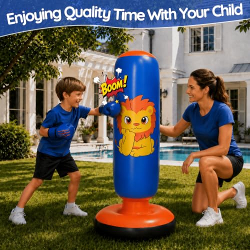 Inflatable Punching Bag for Kids with Boxing Gloves | 46 Inch, Stable Inflatable Boxing Bag, For Ages 3–6, Gifts for Toddler Boys and Girls, For Karate and Taekwondo