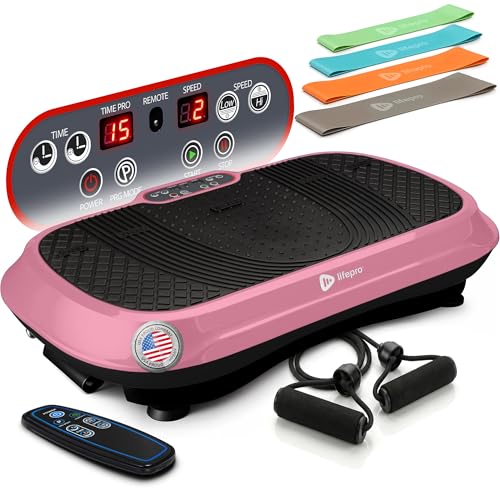 Lifepro Waver Vibration Plate Exercise Machine – High-Intensity Vibration Plate for Lymphatic Drainage – Full-Body Workout Vibrating Platform with Loop Bands – Fitness Equipment for Strength & Toning - color: Pink