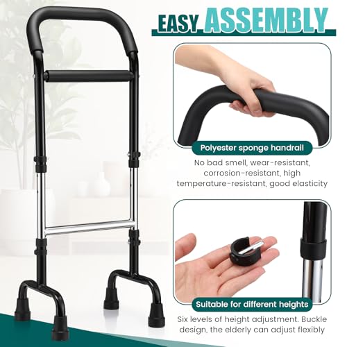 Walking Cane Standing Aids and Supports Adjustable Cane Stand Assist Aid for Elderly up to 300lb Height Adjustable 28.74-36.22 in Mobility for Seniors, Adults and Assistance - color: Black