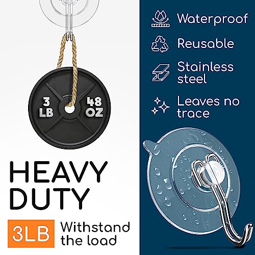 GLUIT Suction Cup Hooks - Utility Hook Wall Hangers for All Purposes Stainless Steel Removable Small Suction Cups for Kitchen Bathroom Shower Wall Window Glass Door 3 lbs (14 Suction Hooks) - size: Small, 14 pcs