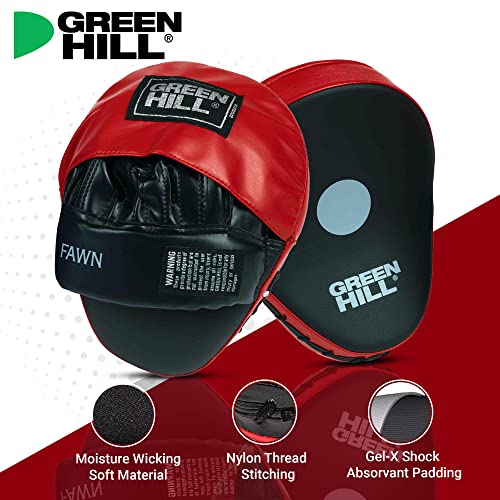 Green Hill Curved Boxing Focus Mitts for MMA, Muay Thai & Boxing - color: Red/Black
