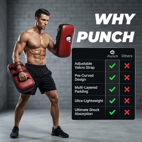Punch Sports Muay Thai Pad – Curved Kickboxing Strike Pads with EVA Foam Padding,Synthetic Leather Training Pad for MMA, Karate & Boxing - size: Single