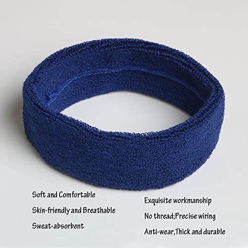 Cotton Sweatband Headbands,Pack of 12,Elastic Stretchy Sport Terry Cloth Sweat Bands,Yoga Workout Fitness Exercise Basketball Headband - color: 12pcs x blue cotton sweatband headbands