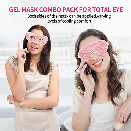 2PCS Gel Eye Mask Reusable Cold Therapy Gel Bead Eye Mask for Puffiness/Dark Circles/Eye Bags/Dry Eyes/Headaches/Migraines/Stress Relief, Cold Compress Mask (Pink) - color: Pink