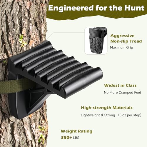 Saddle Hunting Platform Steps, Ultra-Light Ring of Steps for Climbing Bow Hunting with 6 Feet Heavy-Duty Strap & Cam Buckle, Ergonomic Anti-Slip Design - size: 1 Pack