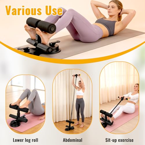 Double Suction Cup Trainer, Sit Up Bar with Three-level Height Adjustment | Abdominal Training Aid with Massage Roller and Drawstring, Ideal for Home Workouts such as Push Ups, Yoga, and Sit Ups