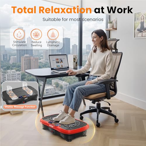 AXV Vibration Plate Fitness Platform Exercise Machine Vibrating Shaking Full Body Shaker Workout Vibrate Stand Shake Board Sport for Weight Loss Fat Burner for Gym Home Office - color: SLIM.RED