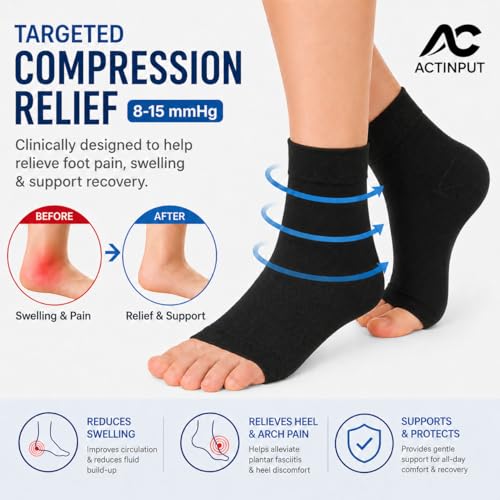Ankle Brace Compression Sleeve Socks 2 Pack for Women&Men Foot Arch Support | 8-15 mmHg Support for Plantar Fasciitis Relief, Heel Pain, Arch & Ankle Support, Foot Brace, Open Toe Design（Black S/M） - color: Black (2 Pack), size: Small-Medium