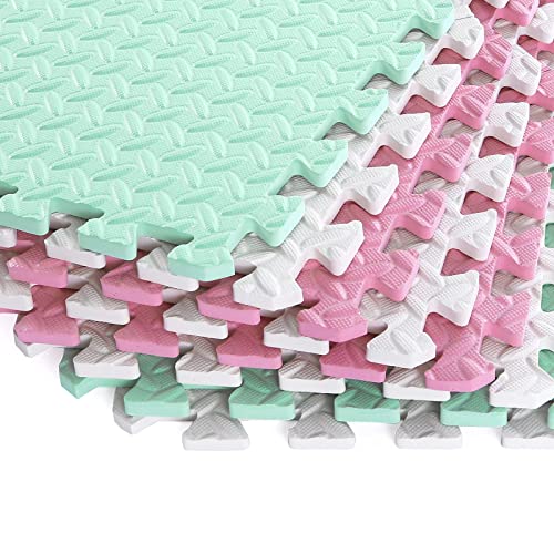 Foam Play Mat for Baby, 0.4 Inch Thicked Interlocking Floor Mats with Solid Colors, Squares Non-Toxic Baby Play Mat, EVA Foam Puzzle Floor Mats for Toddlers, 16 Tiles(White/Pink/Bean Green) - color: White/Pink/Bean Green, size: 16 Pcs/47.2*47.2