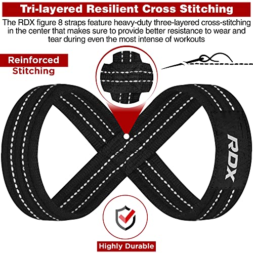 RDX Weight Lifting Straps Figure 8, Anti Slip Strap with Cuffs Wrist Support for Gym Workout Deadlift Powerlifting Bodybuilding Weightlifting, Fitness Strength Training, Hand Bar Grip for Men - color: BLACK WHITE, size: Small