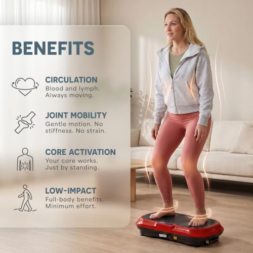 Lifepro Waver Vibration Plate Exercise Machine – High-Intensity Vibration Plate for Lymphatic Drainage – Full-Body Workout Vibrating Platform with Loop Bands – Fitness Equipment for Strength & Toning - color: Red
