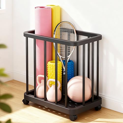 Multifunctional Storage Basket with Wheels (1pc) Modern Movable Organizer Bin, Suitable for Storing Various, Shelf Baskets-Large Capacity Yoga Mat Storage Basket with Wheels