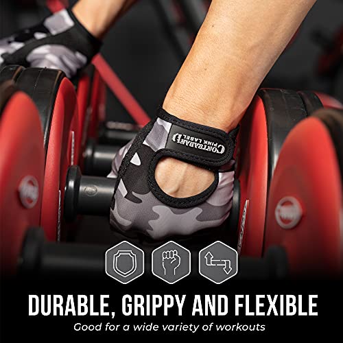 Contraband Pink Label 5217 Women's Design Series Camo Print Lifting and Rowing Gloves (Pair) - Lightweight Vegan Medium Padded Microfiber Amara Leather w/Griplock Silicone - color: Gray, size: Large