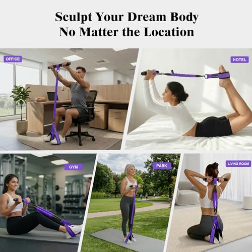 3-Tube Pedal Resistance Band w/Handles, 30/40LBS Sit Workout Gear | Home pedal puller for abs waist leg glutes core pilates training, portable gear for men women daily exercise - color: purple, size: 30lbs