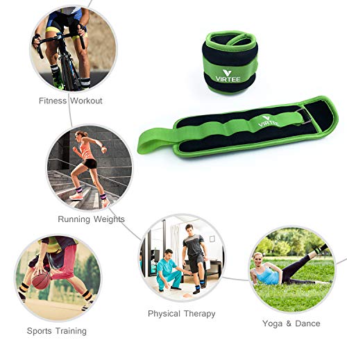 Ankle/Wrist Weights for Women, Men, Kids - Arm Leg Weights Set with Adjustable Strap - Running, Jogging, Gymnastic, Physical Therapy, Fitness - Choice of 1 lb 2 lbs 3 lbs 4 lbs 6 lbs 8 lbs 10 lbs - style: 2 lbs pair (1 lb each), Green