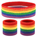 KICOSY Rainbow Sweatband Set - Pride Headband and Wristbands, Terry Cloth Striped Sweatband Set for Sports, Gym, 80s Costumes, and Pride Parade Accessories - color: rainbow