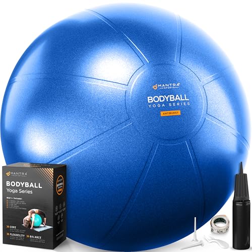 Exercise Ball – Yoga Ball for Pilates & Fitness - Birthing for Pregnancy, Stability, Core, Balance, Therapy for Physical Rehab, Workout for Home Gym & Office Chair, Fast Pump Included - color: Blue, size: L (for Height 5'4" - 5'10")