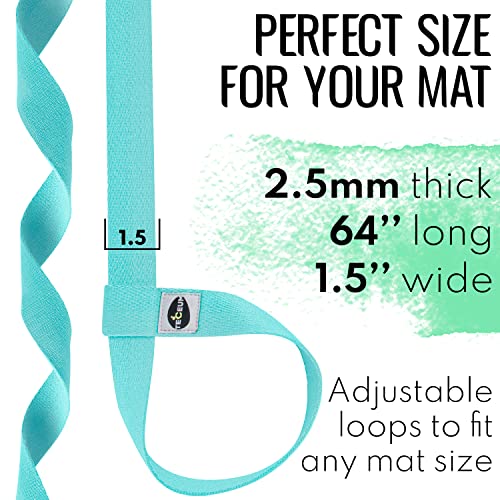 TECEUM Yoga Mat Strap – Extra Soft & Thick Cotton Carrier for All Mats | Adjustable Skin-friendly & Non-Slip Mat Holder Sling in 30+ Colors [Mat Not Included] - color: Blue, size: 64 IN